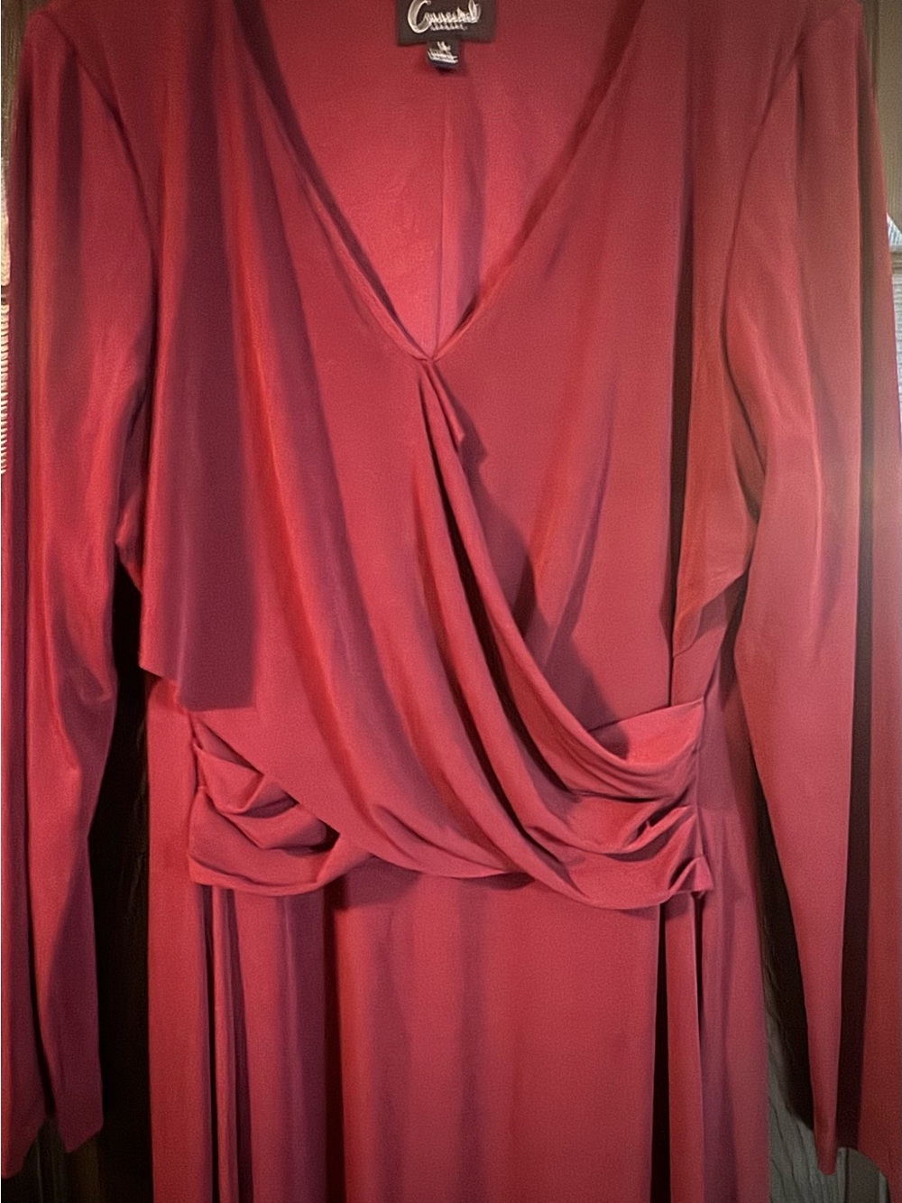 Connected Apparel Burgundy Ruched Wrap Midi Dress Long Sleeve Size 14 - Picture 5 of 6